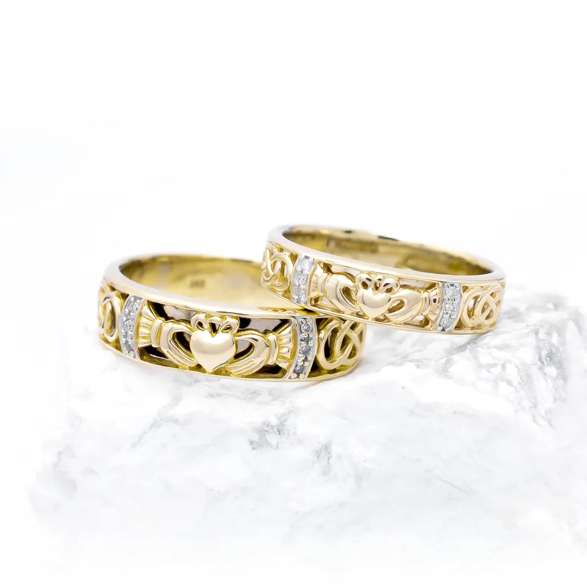 Gents Gold Claddagh Celtic Knot Wedding Band With Diamonds Photo 7 