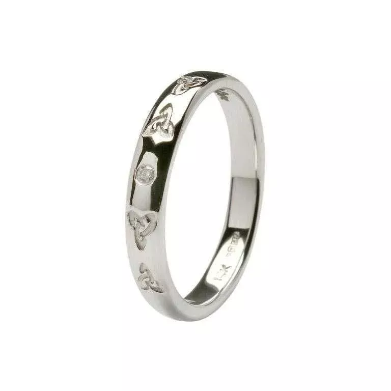 Gents Celtic Diamond White Gold Wedding Ring...