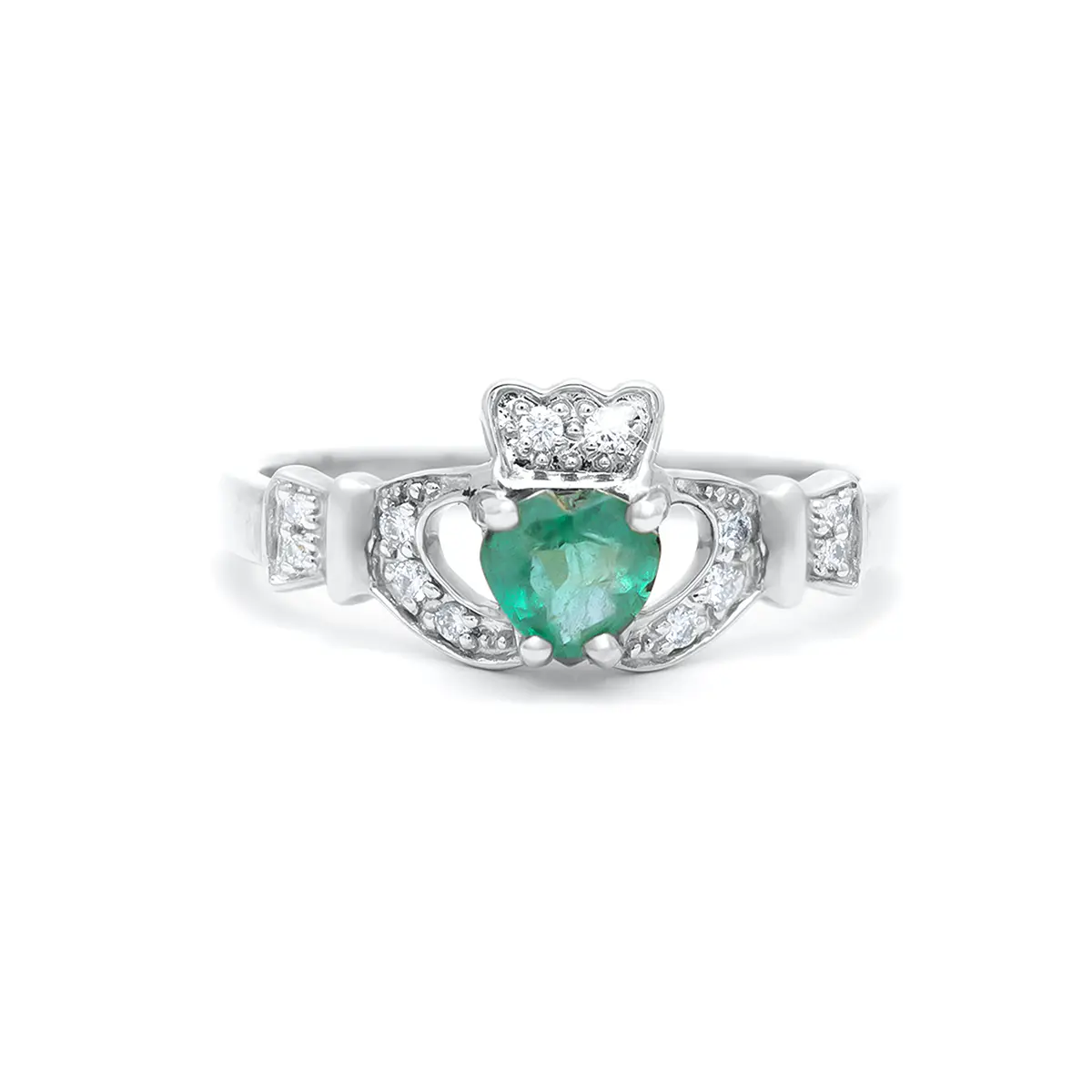 Emerald Claddagh Ring White Gold 1webp...