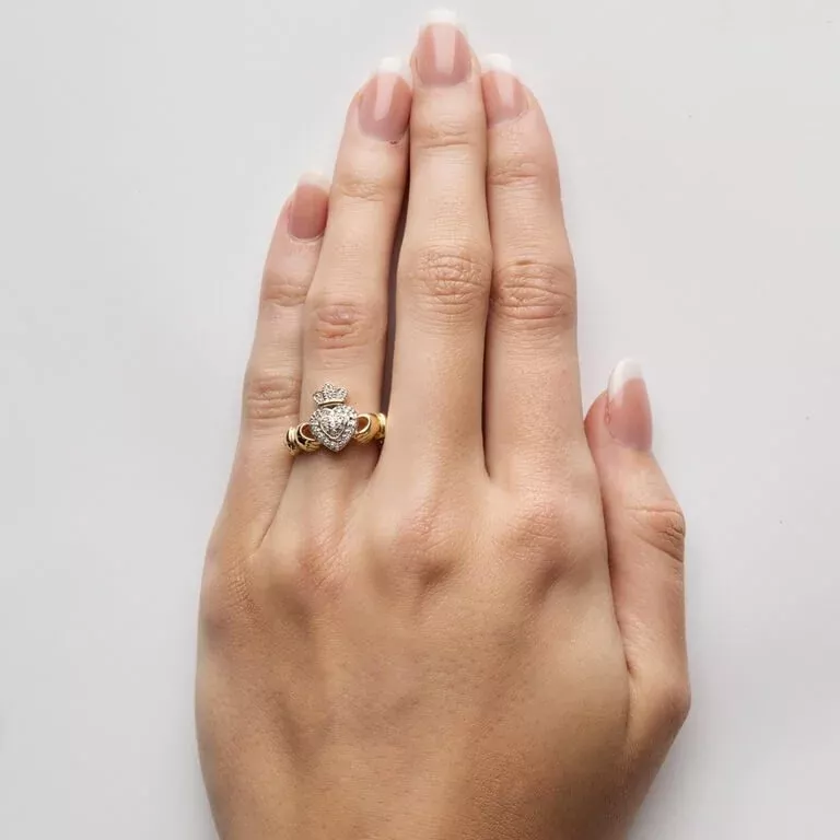 2 Ladies 14k Yellow Gold Claddagh Ring Encrusted With Diamonds 14L83_2 4