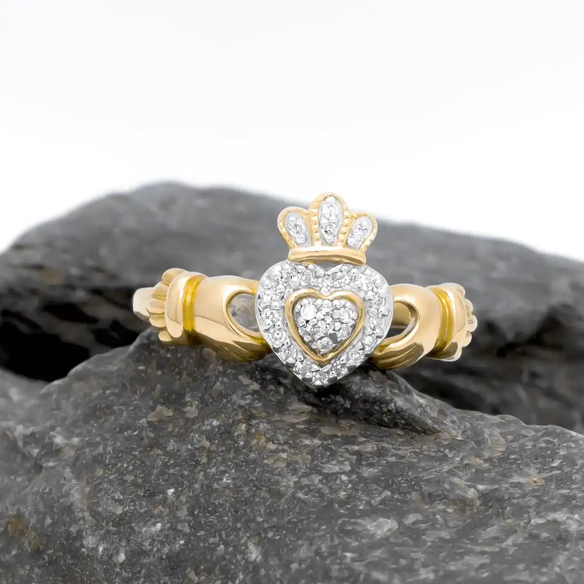 1 Yellow Gold Diamond Claddagh Ring 5...