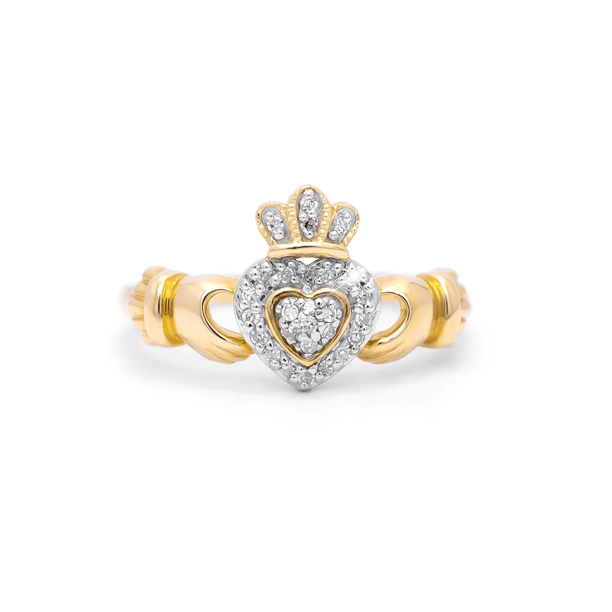 11 Yellow Gold Diamond Claddagh Ring 1...