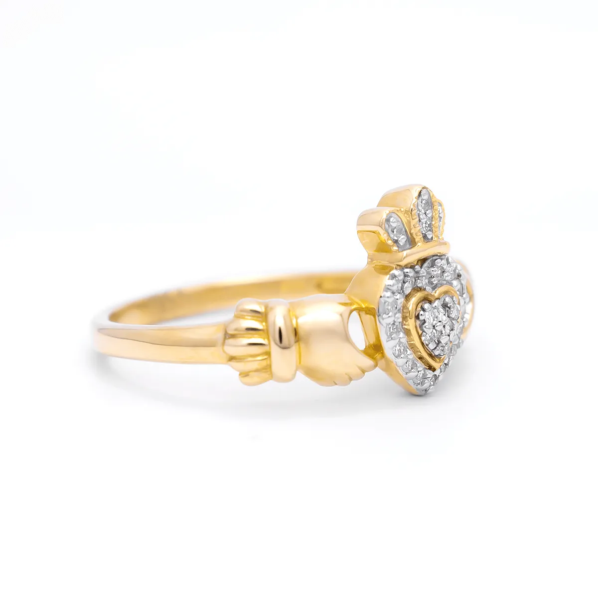 12 Yellow Gold Diamond Claddagh Ring 2...