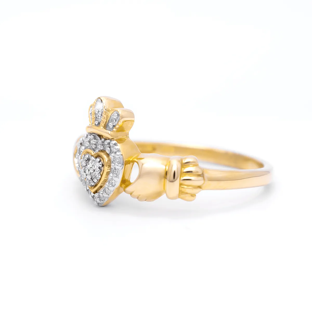 13 Yellow Gold Diamond Claddagh Ring 3...