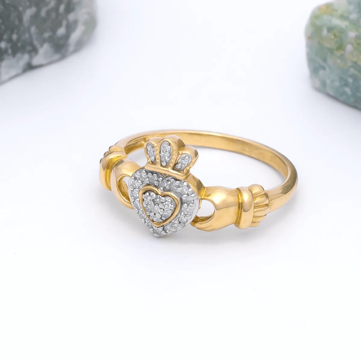 15 Yellow Gold Diamond Claddagh Ring 6...