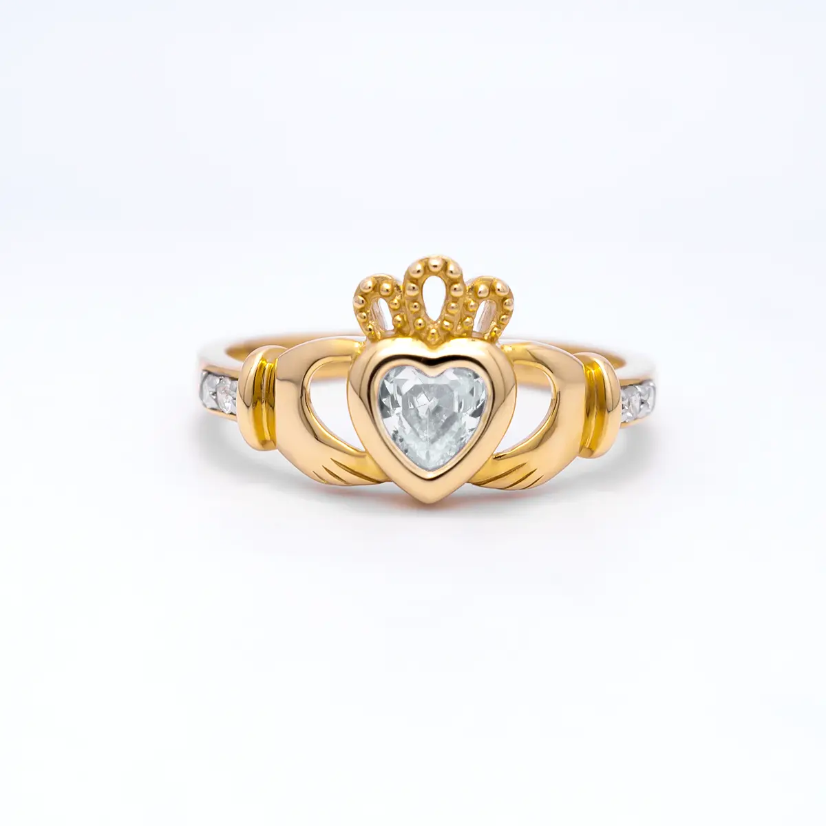 Gold April Claddagh Birthstone Ring 1webp...