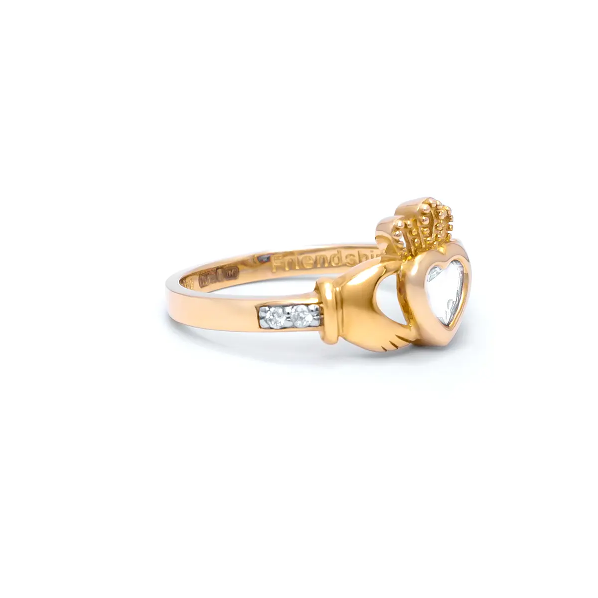 Gold April Claddagh Birthstone Ring 3webp...