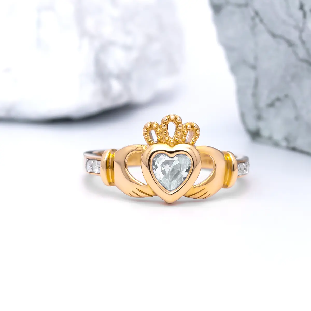 Gold April Claddagh Birthstone Ring 7webp...