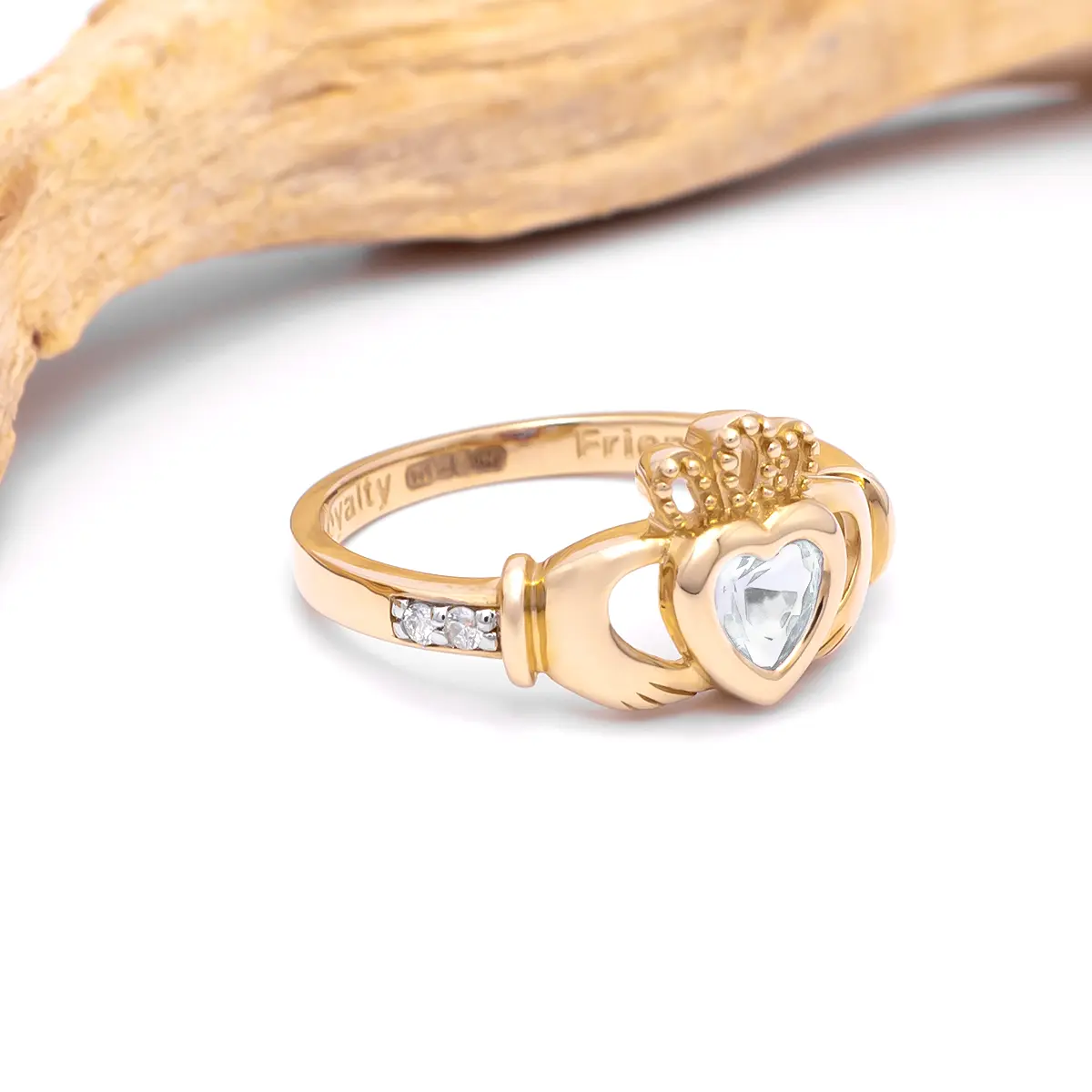 Gold April Claddagh Birthstone Ring 8webp...