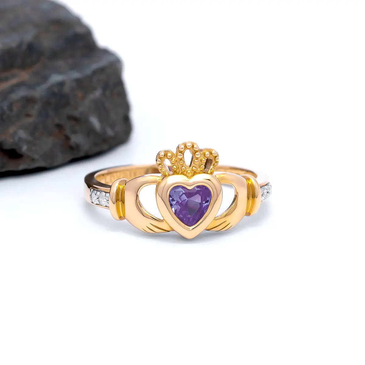 Gold February Claddagh Birthstone Ring 4webp...