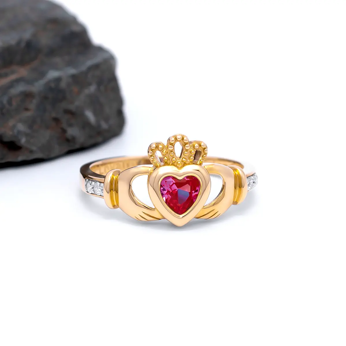 Gold July Claddagh Birthstone Ring Photo 6 