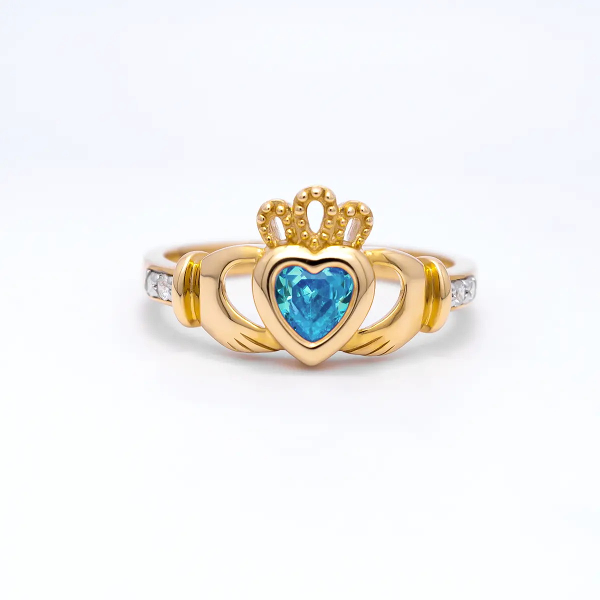 Gold March Claddagh Birthstone Ring 1webp...