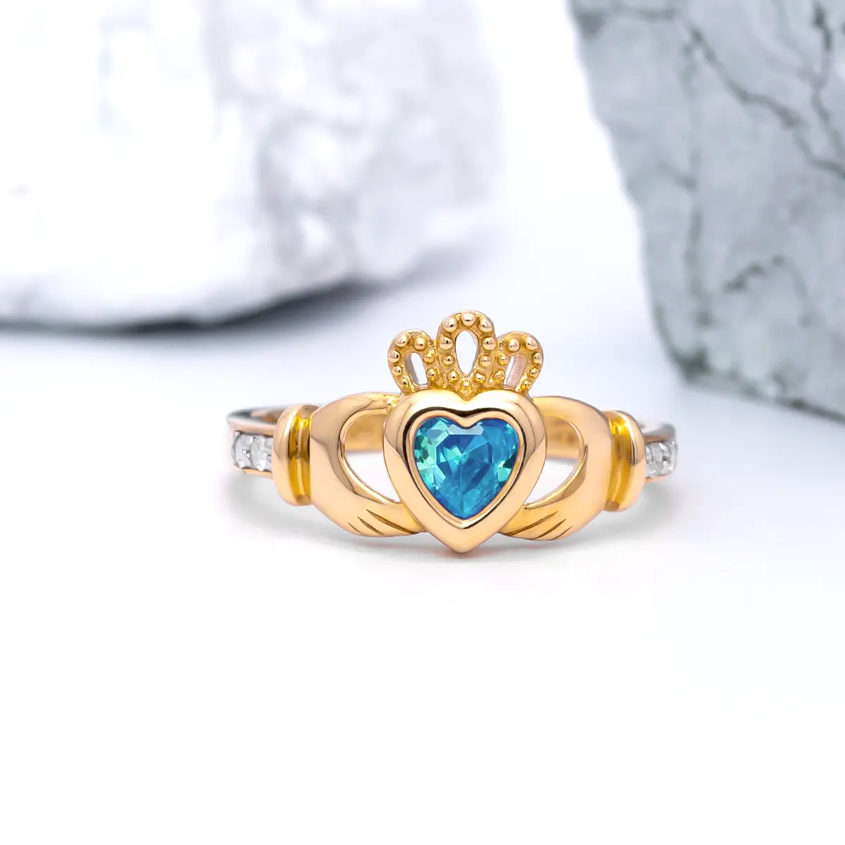 Gold March Claddagh Birthstone Ring 7webp...