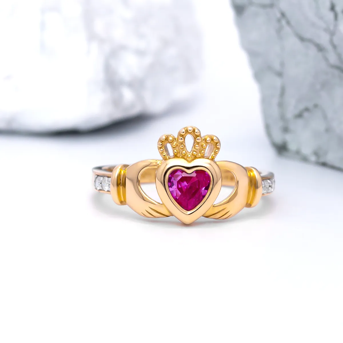 Gold October Claddagh Birthstone Ring...