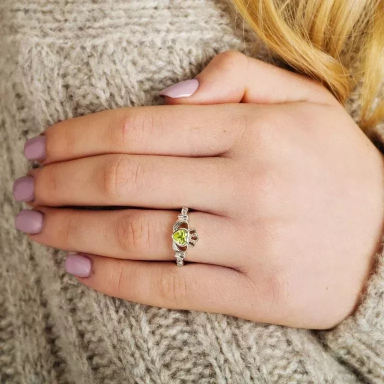 Gold 14K Claddagh August Birthstone Ring