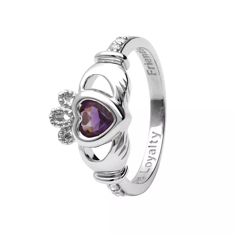 1 Gold 14k Claddagh February Birthstone Ring 14L90W Feb...