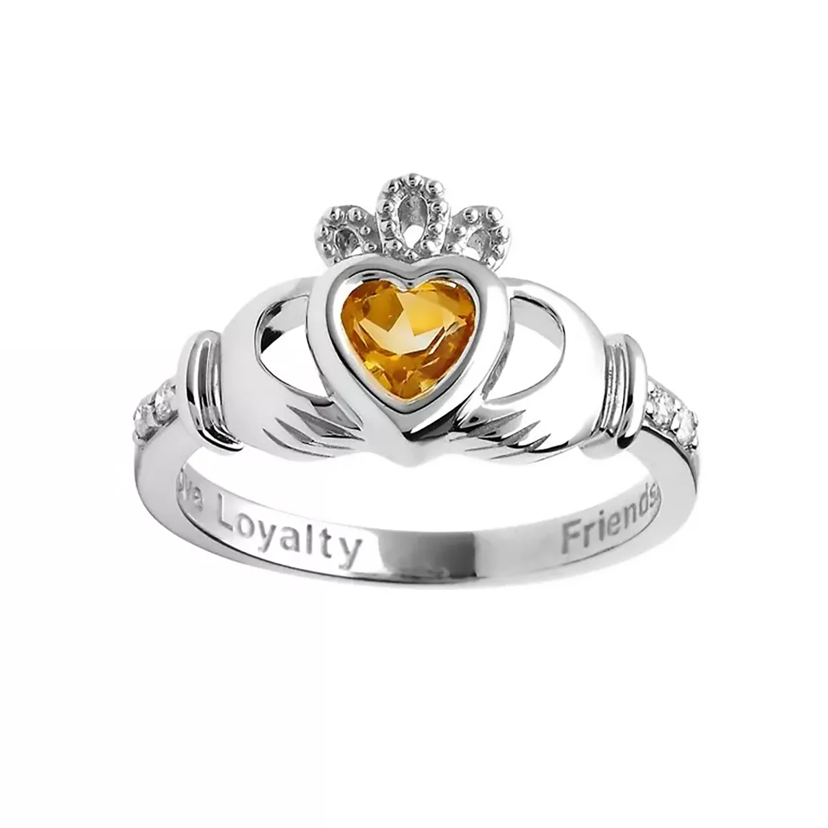 14K White Gold Claddagh November Birthstone Ring...