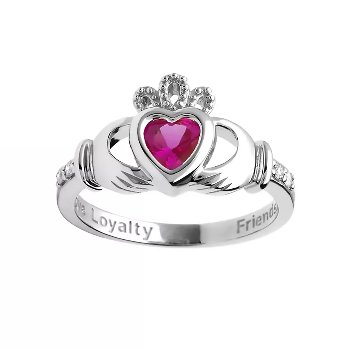 14K White Gold Claddagh October Birthstone Ring