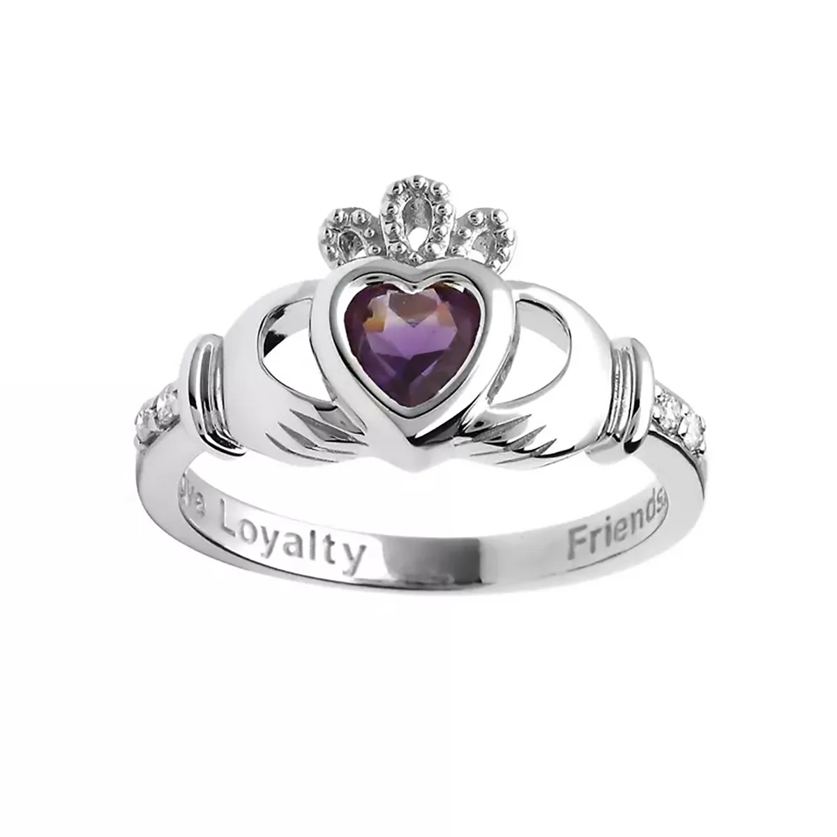 Gold 14k Claddagh February Birthstone Ring 14L90W Feb...