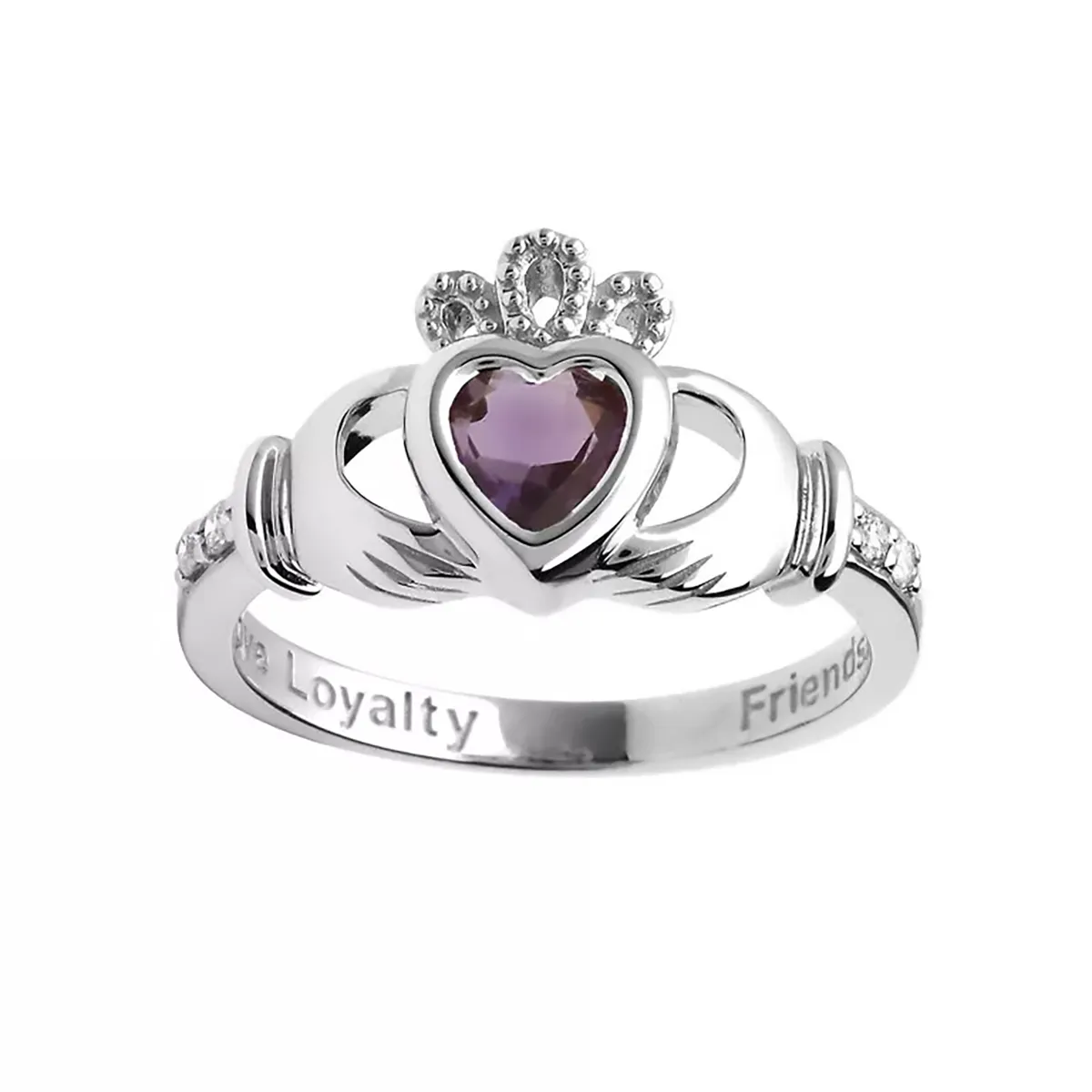 14K White Gold Claddagh June Birthstone Ring...