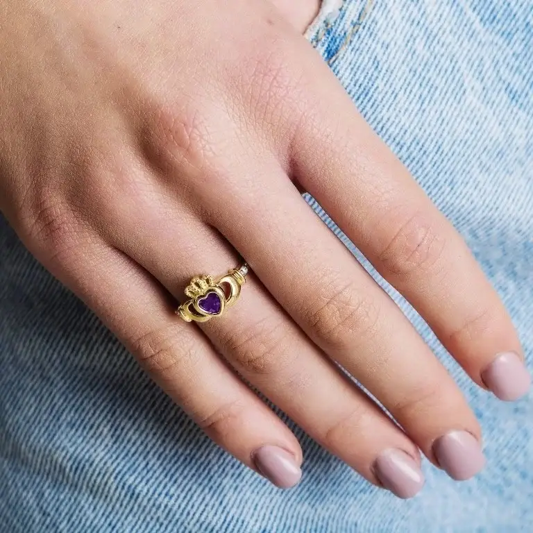 Gold June Claddagh Birthstone Ring Photo 8 