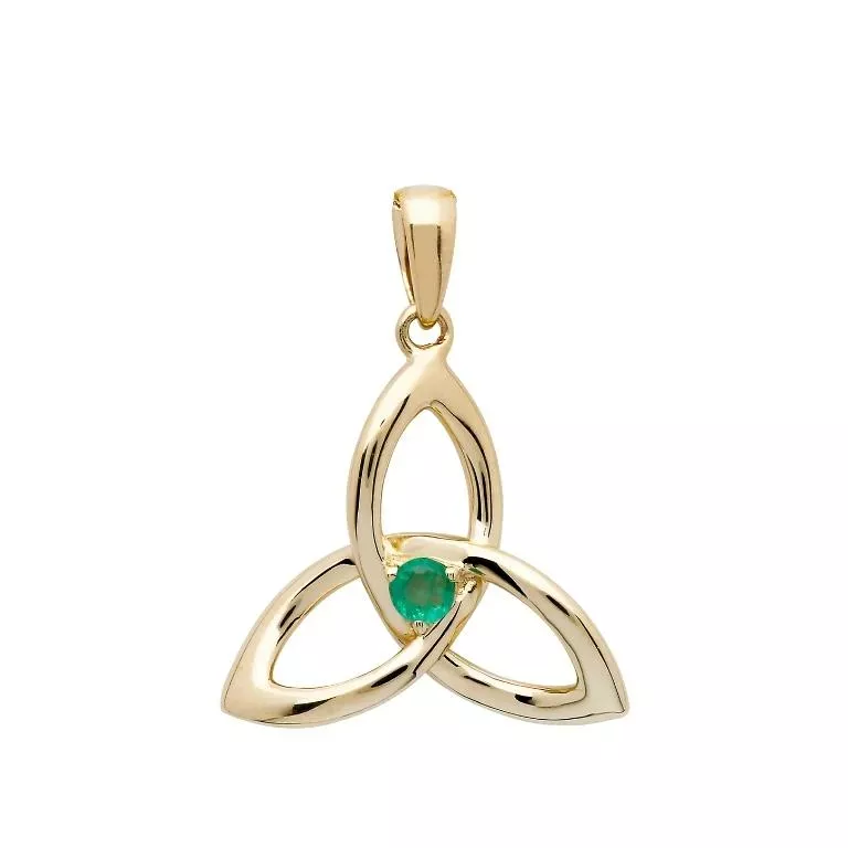 14K Gold Trinity Knot Pendant with Emerald