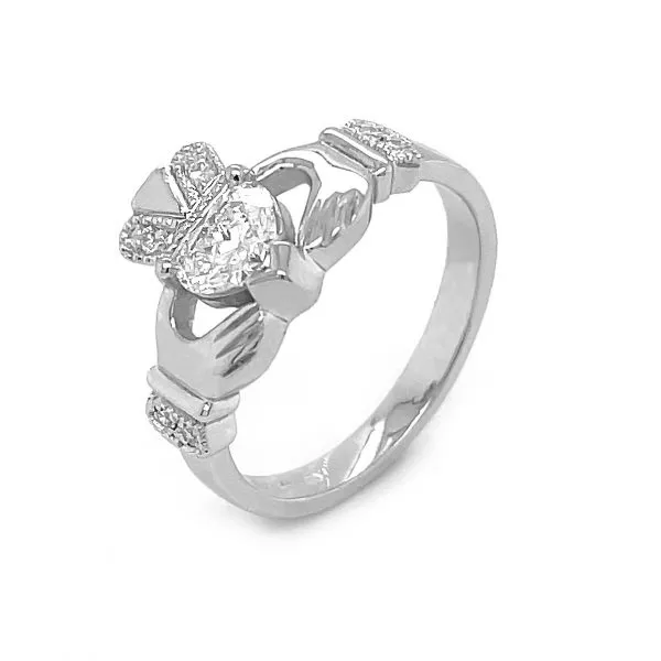 14k White Gold Heartshape Diamond Claddagh Engagement Ring 3