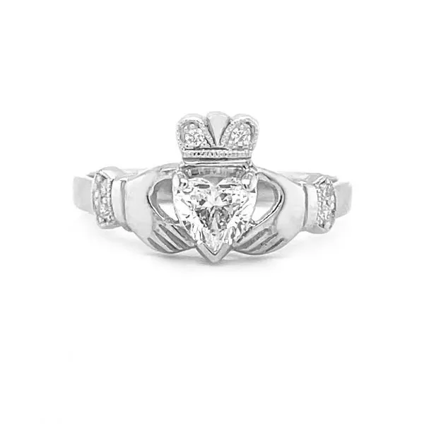 14k White Gold Heartshape Diamond Claddagh Engagement Ring...