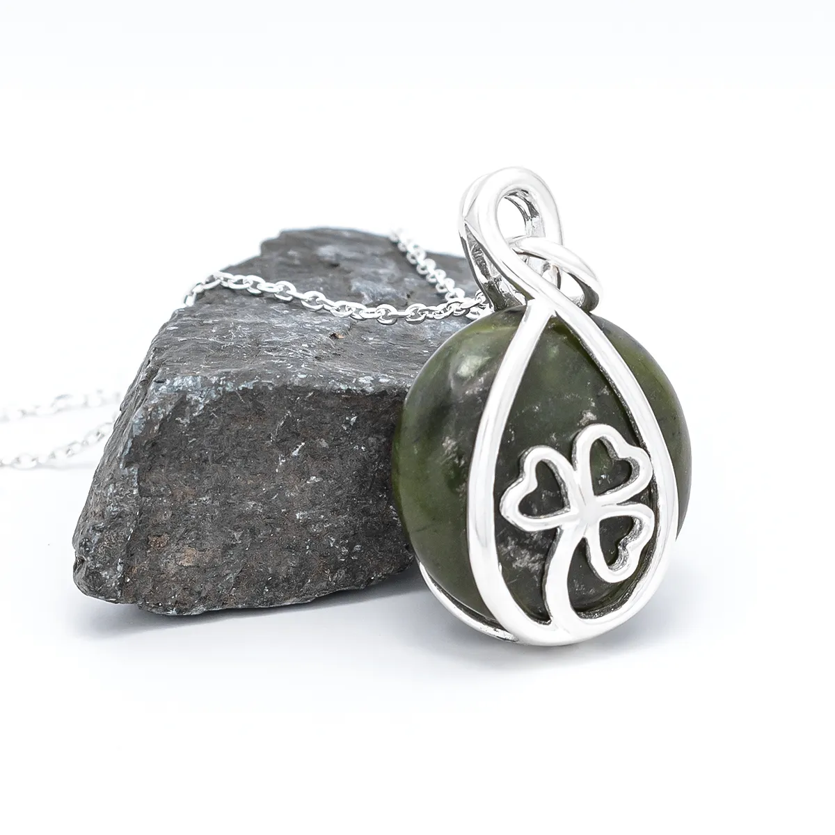 Connemara Marble Sterling Silver Shamrock Necklace Photo 5 