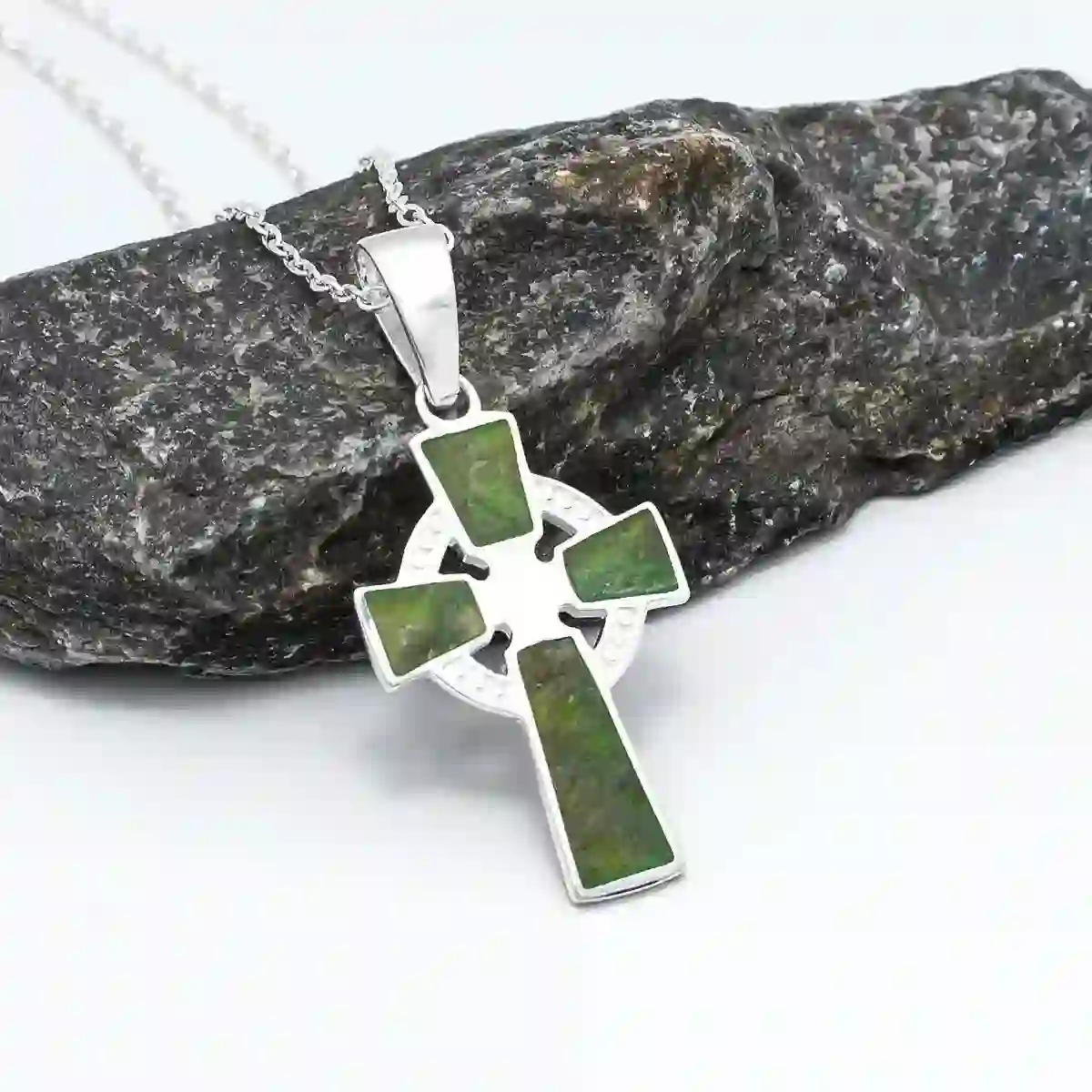 Sterling Silver Celtic Cross Connemara Marble...