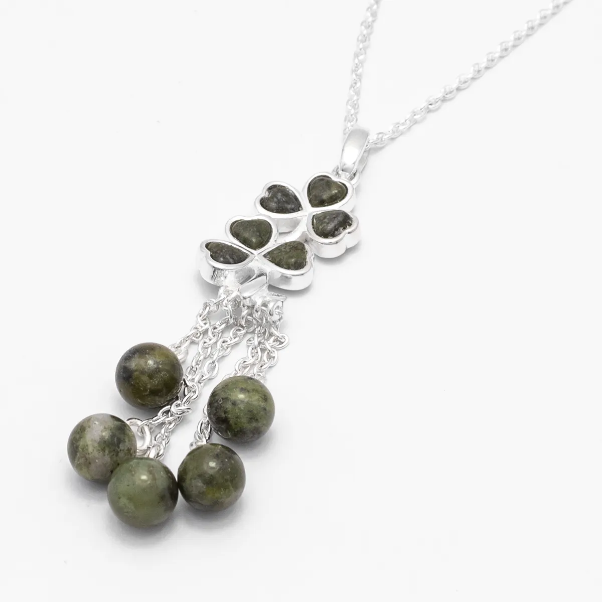 Connemara Marble Sterling Silver Double Shamrock Necklace Photo 1 
