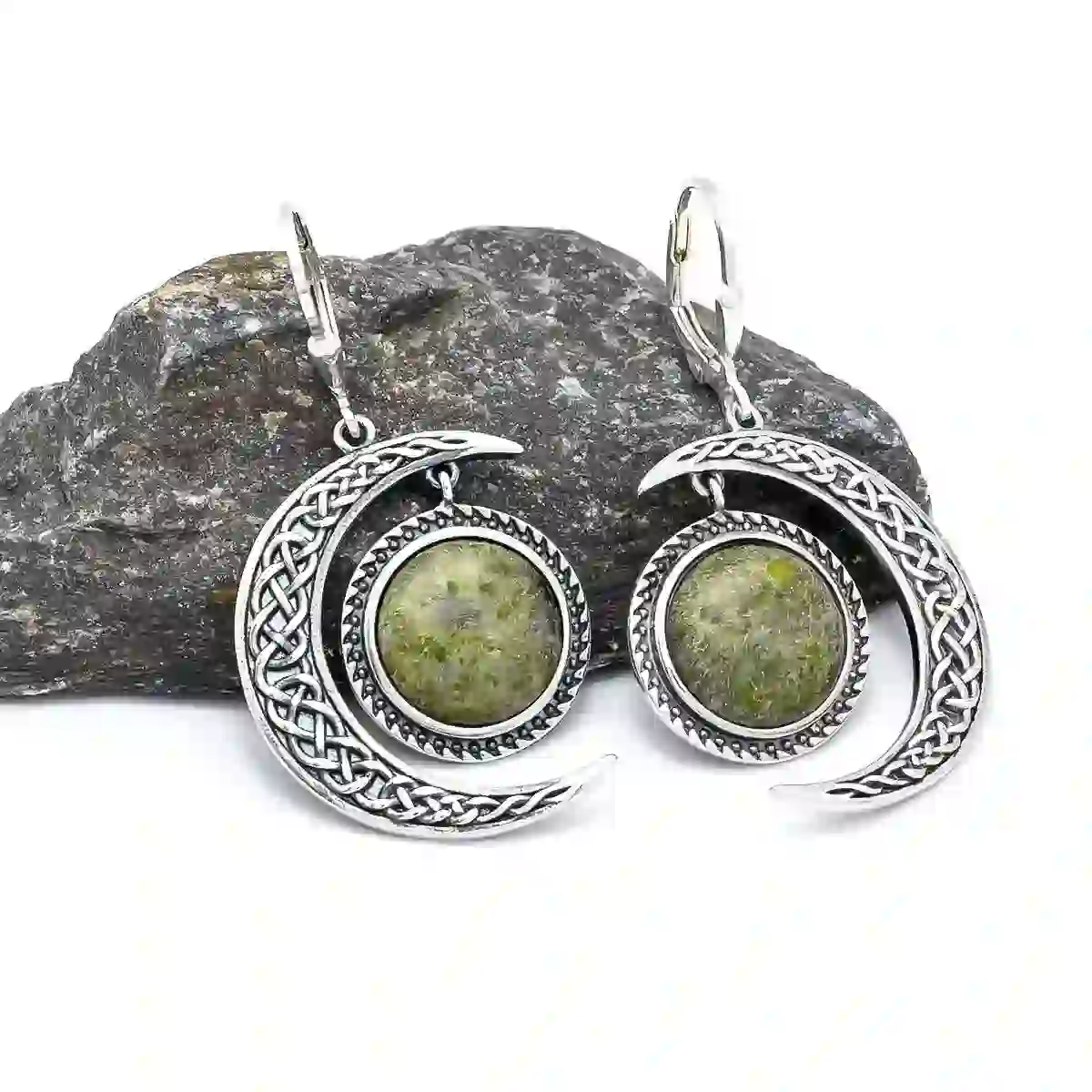 Connemara Marble Celtic Sun and Moon Earrings in Sterling Silver...