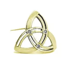 Diamond And Gold Trinity Knot Celtic Brooch In Gold...