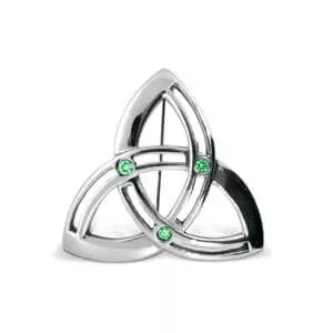 White Gold Emerald Trinity Knot Brooch