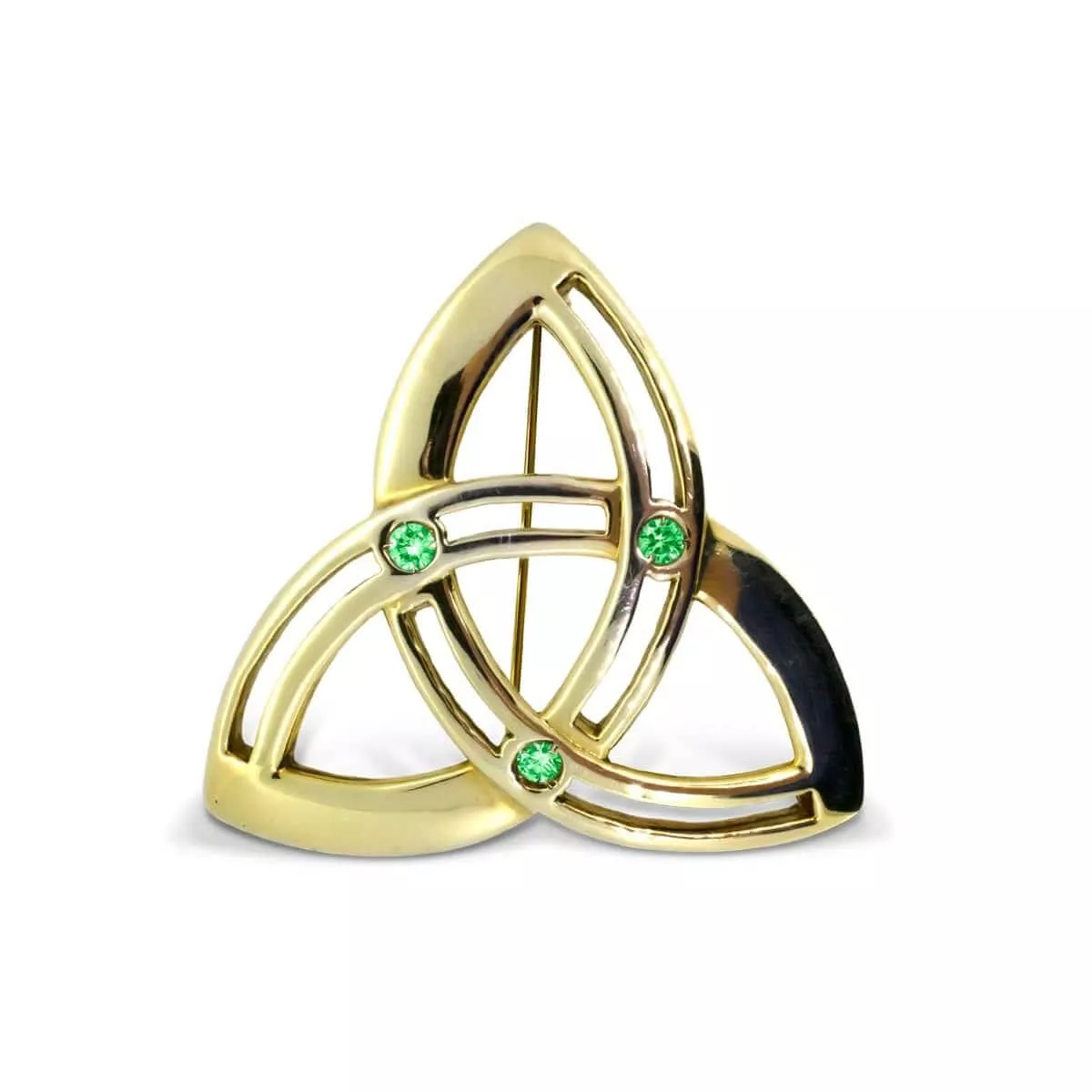 Emerald Celtic Trinity Knot Brooch in Gold...
