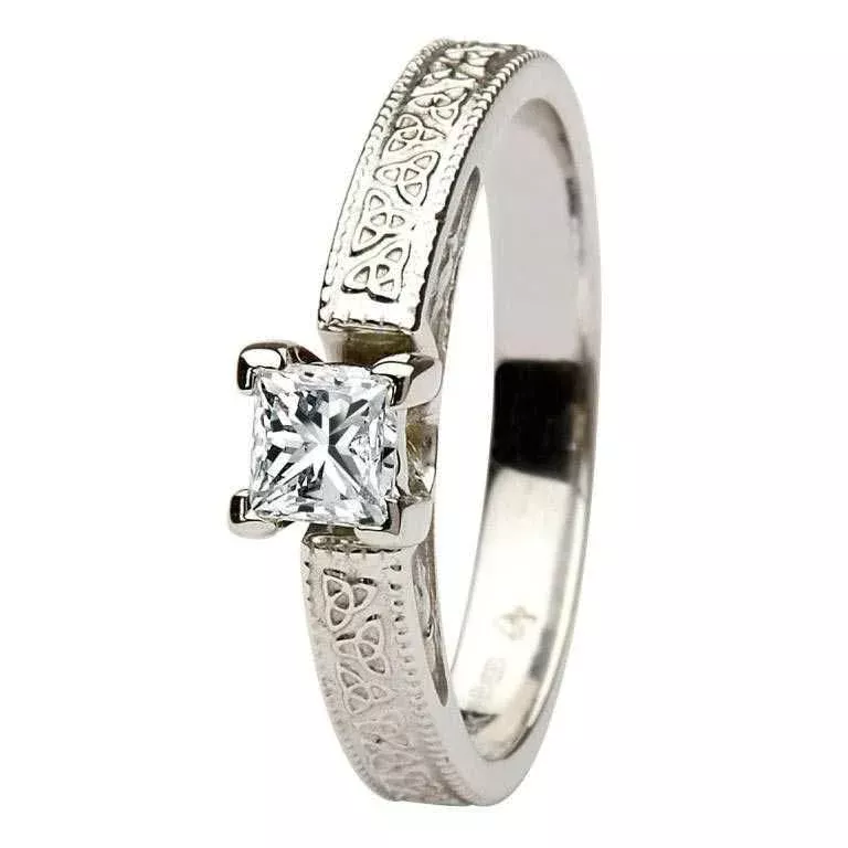 14k White Gold Trinity Knot Engagement Ring Solitaire Princess-Cut Dia...