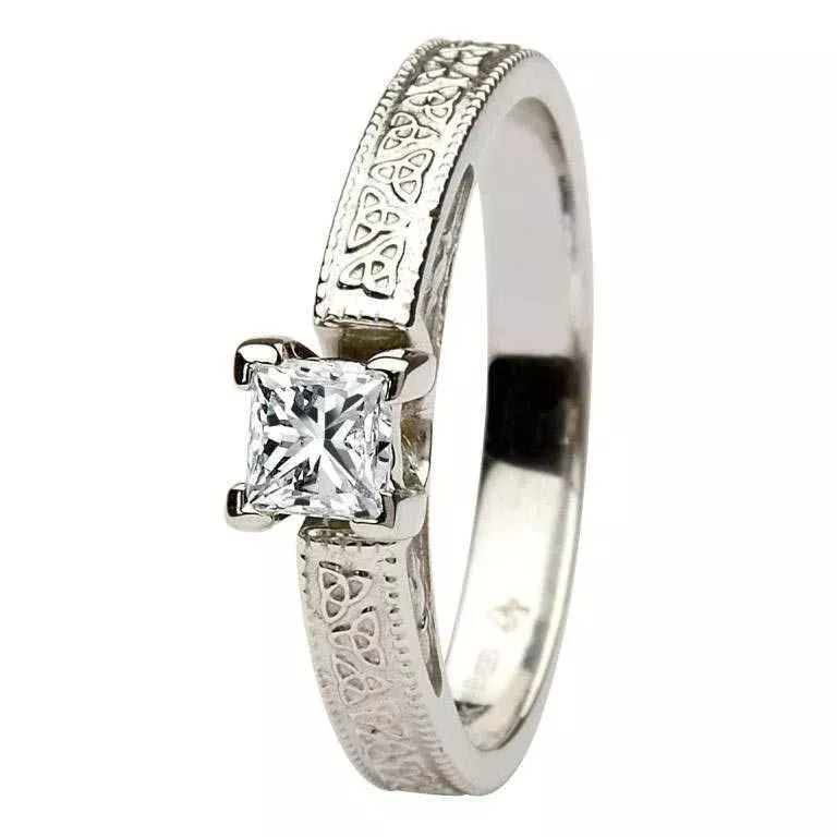 Celtic Diamond Solitaire 14k White Gold Round Cut BR1W PR...