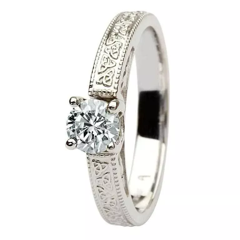 14k White Gold Trinity Knot Engagement Ring Solitaire Round-Cut Diamon...