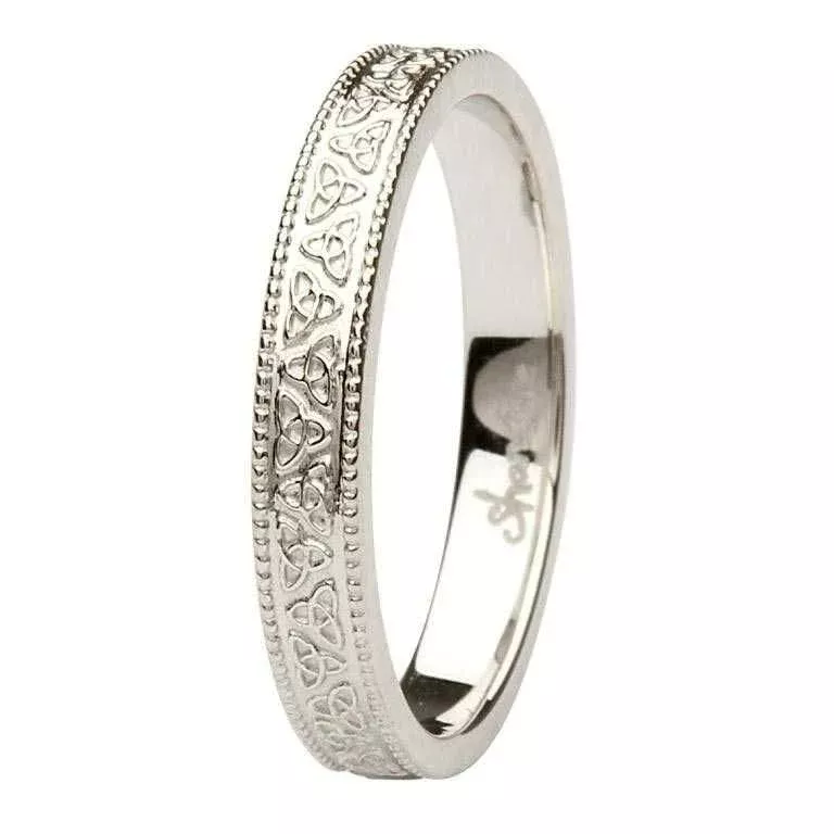 14k White Gold Trinity Knot Milgrain Wedding Band