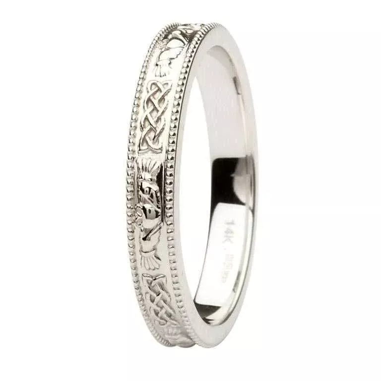 14k White Gold Ladies Claddagh Celtic Wedding Ring