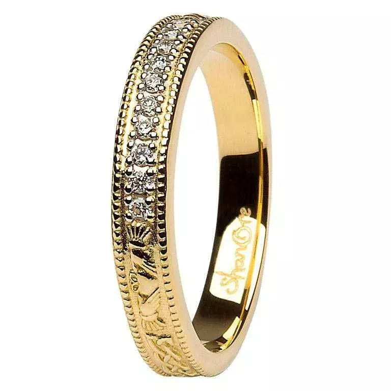 1 Claddagh Celtic Diamond Set 14k Yellow Gold Wedding Ring BR6 4...