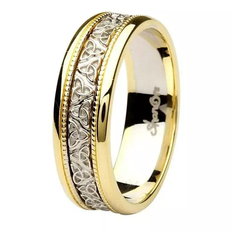 1 Celtic Trinity Knot Two Tone Gold Gents Wedding Ring BR7YW 4...