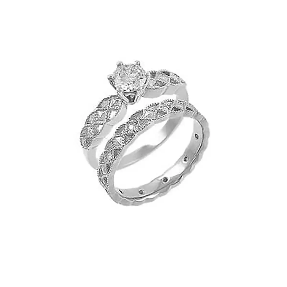 White Gold Diamond Celtic Wedding and Engagement Ring Set...