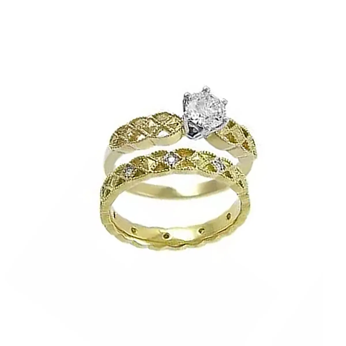 Gold Diamond Celtic Engagement and Wedding Ring Set...