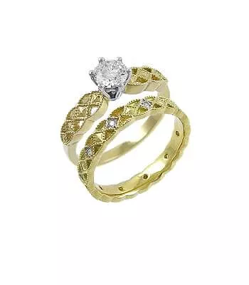 Gold Celtic Solitaire Ring Engagement Ring Set