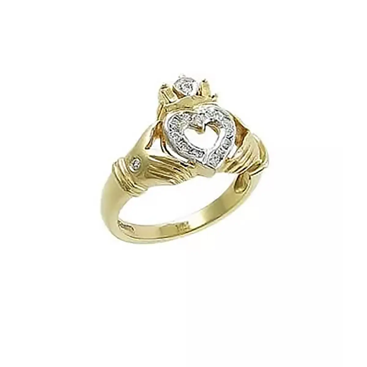 Gold Claddagh Ring With Diamond Open Heart...