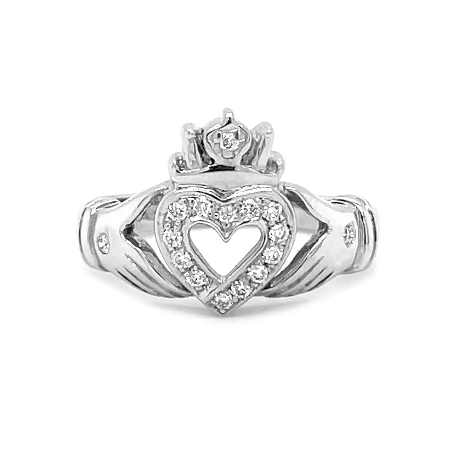 White Gold Open Heart Claddagh Ring 1 1