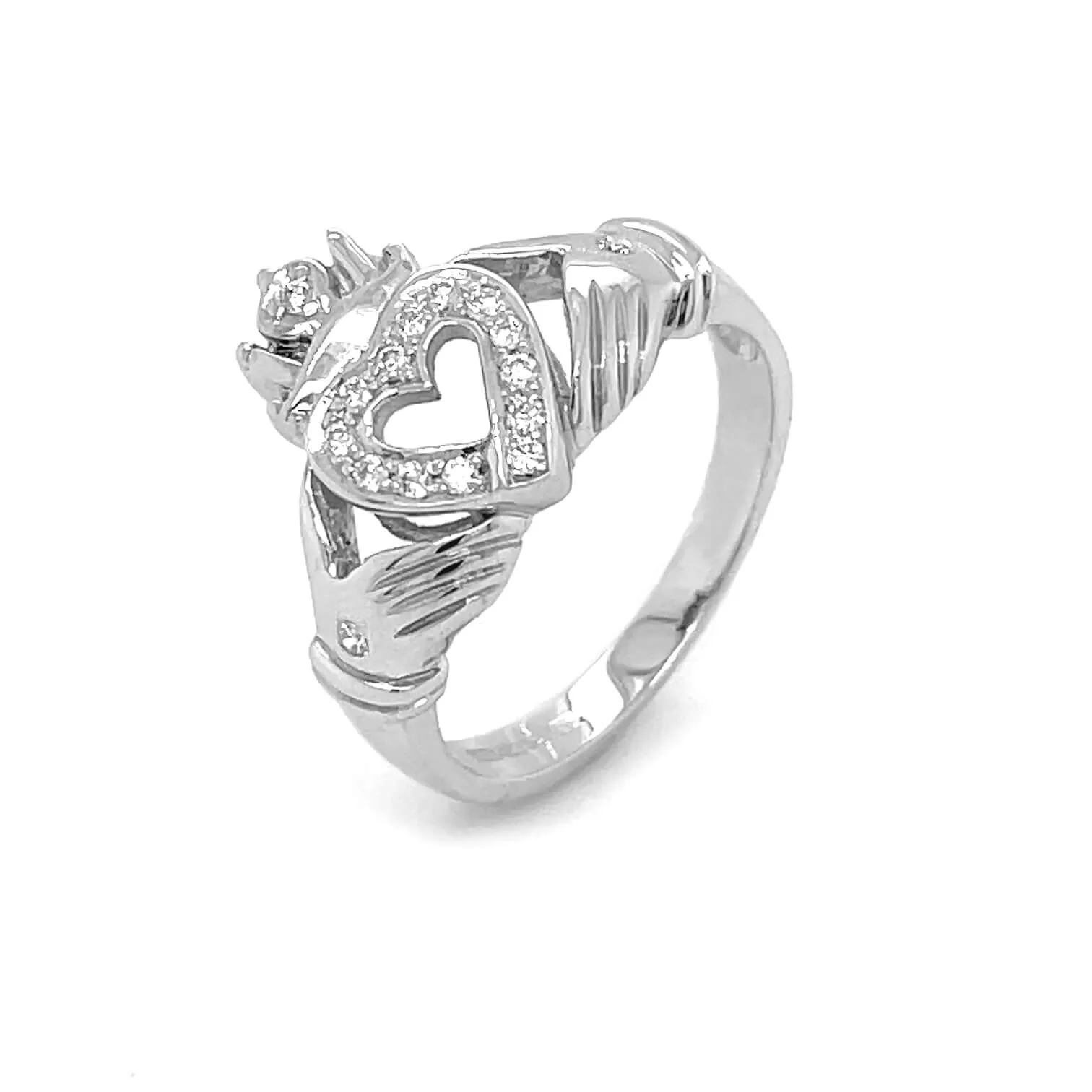 White Gold Open Heart Claddagh Ring 2 2