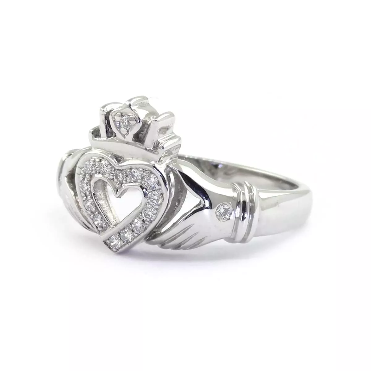 White Gold Open Heart Claddagh Ring 3 3