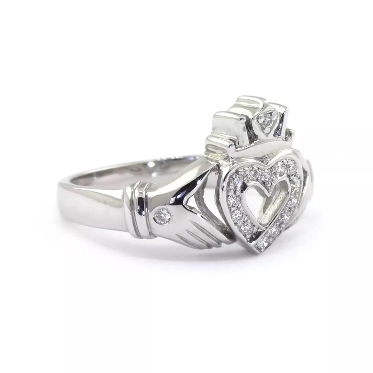 White Gold Open Heart Claddagh Ring 4 4